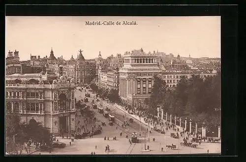 AK Madrid, Calle de Alcala, Strassenbahnen