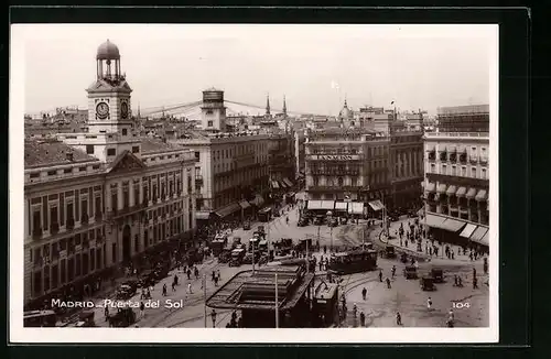 AK Madrid, Puerta del Sol, Strassenbahnen
