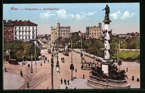 AK Wien, Praterstern und Nordbahnhof, Strassenbahnen unterwegs