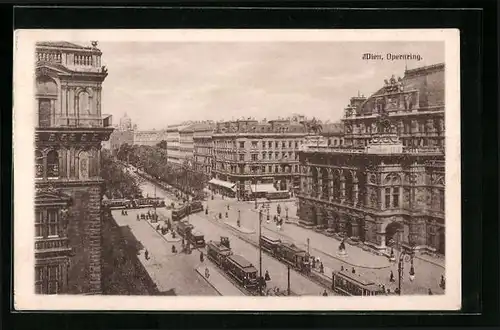 AK Wien, Strassenbahnen auf dem Opernring