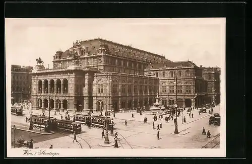 AK Wien I., Strassenbahnen vor der Staatsoper