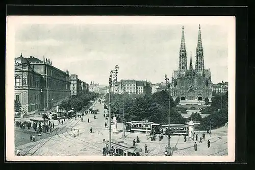AK Wien I., Strassenbahnen auf dem Freiheitsplatz