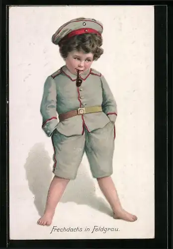Lithographie Frechdachs in Feldgrau, Kinder Kriegspropaganda