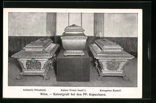 AK Wien, Kaisergruft bei den PP. Kapuzinern, die Särge Kaiserin Elisabeth (Sissi) von Österreich und Kaiser Franz Josef