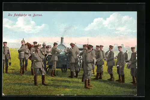 AK Gastronomie, Soldaten an der Feldküche in Betrieb