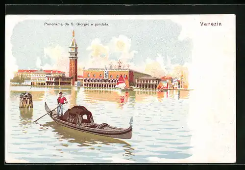 Lithographie Venezia, Panorama da S. Giorgio e Gondola