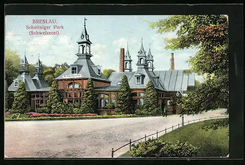 AK Breslau, die Schweizerei im Scheitniger Park