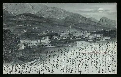 Mondschein-AK Cortina d`Ampezzo, Panoramaansicht der Ortschaft