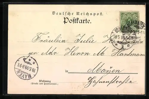 AK Osnabrück, Hasepartie, Blick zum Kirchturm