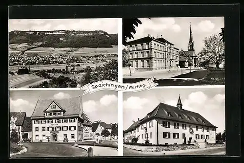 AK Spaichingen i. Württ., Generalansicht, das Rathaus, Kirche, am Gasthaus