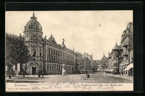 AK Konstanz am Bodensee, Reichspostgebäude und Marktstätte