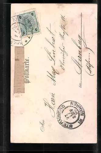 Lithographie Frühling, Fräulein mit Blumenkorb im Jugendstil