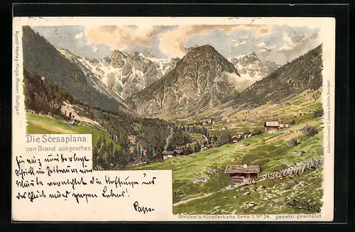 Künstler-AK Otto Strützel: Brand, Gesamtansicht mit Scesaplana