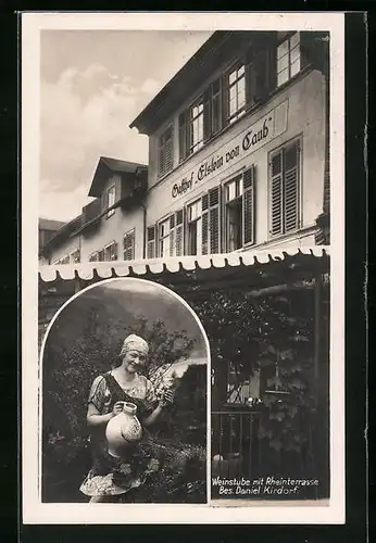 AK Caub / Rhein, Gasthof Elslein von Caub, Winzerin