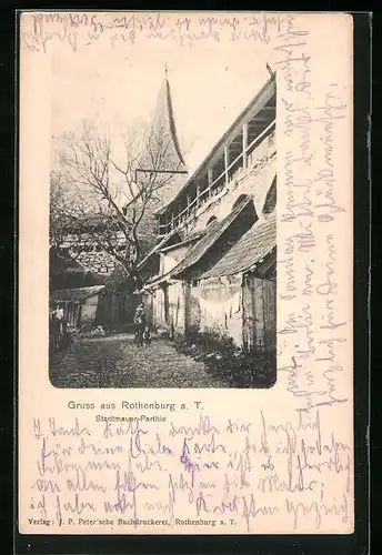 AK Rothenburg a. T., Stadtmauer-Partie