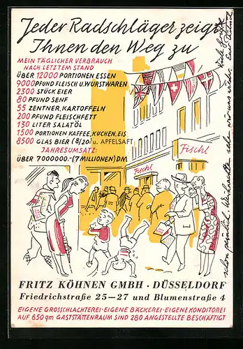 AK Düsseldorf, Fritz Köhnen GmbH, Grossschlachterei und Bäckerei, Friedrichstr. 25-27