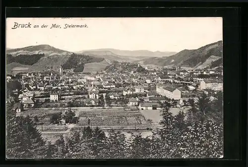 AK Bruck a. d. Mur, Panoramablick vom Berg