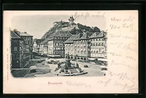 AK Graz, Hauptplatz mit Denkmal