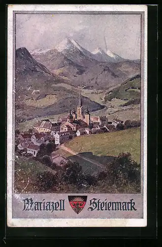 AK Mariazell, Gesamtansicht mit Gebirgswand