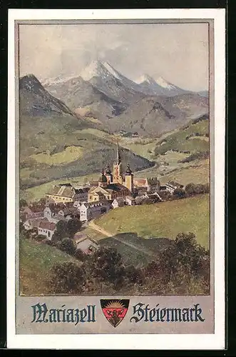 AK Mariazell, Totale mit Gebirgswand