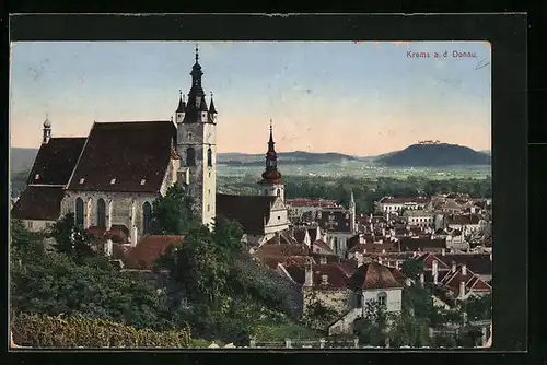 AK Krems a. d. Donau, Teilansicht mit Kirche