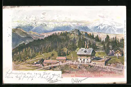 Künstler-AK Semmering, Friedrich Schüler Alpenhaus am Sonnwendstein