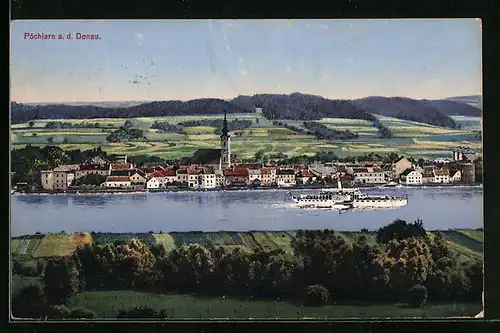 AK Pöchlarn a. d. Donau, Blick über die Donau auf den Ort