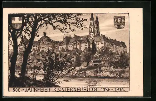 AK Klosterneuburg, Teilansicht, 800 Jahrfeier 1136-1936, Wappen