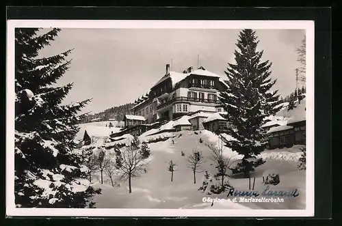 AK Gössing a. d. Mariazellerbahn, Hotel Gösing im Winterglanz