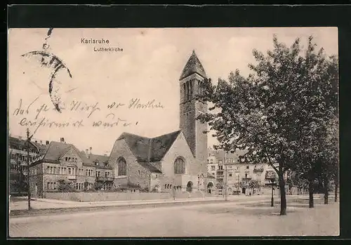 AK Karlsruhe, Blick zur Lutherkirche