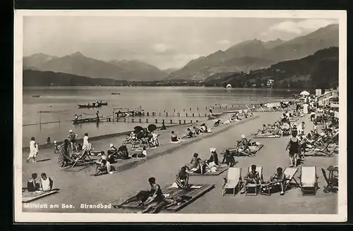 AK Millstatt am See, Strandbad mit Badegästen