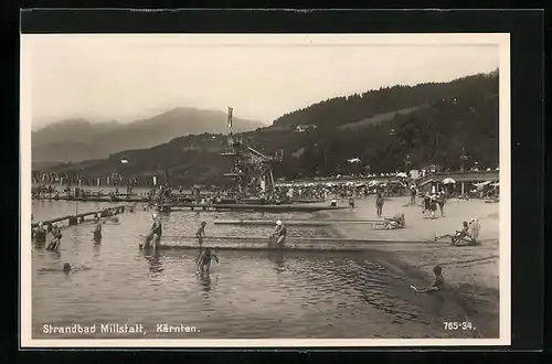 AK Millstatt am See, Strandbad mit Badegästen