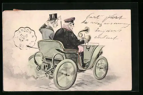 AK Zwei Herren im Auto auf der Strasse