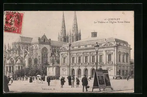 AK Cholet, Le Théâtre et l`Eglise Notre-Dame