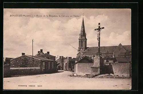 AK Bouzillé, Route de la Boissière, Le Calvaire et l`Eglise