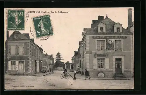 AK Champigné, Rue de Châteauneuf, Strassenpartie