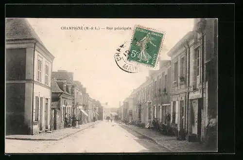 AK Champigné, Rue principale, Strassenpartie