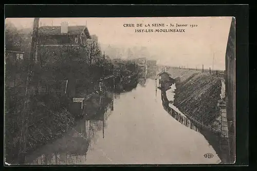 AK Issy-les-Moulineaux, Crue de la Seine 1910, Uferpartie bei Hochwasser