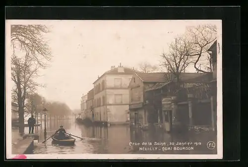 AK Neuilly, Crue de la Seine 1910, Quai Bourdon, Hochwasser