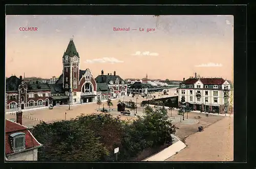 AK Colmar, Bahnhof, La gare