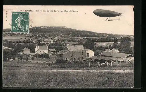 AK Ruell, Panorama au loin le Frot du Mont-Valérien, Zeppelin