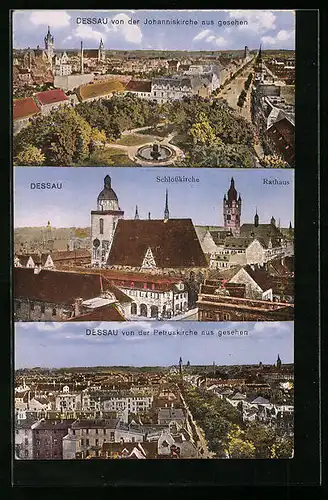 AK Dessau, Ortspartie mit Parkanlage, Schlosskirche, Rathaus