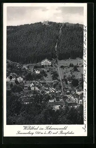 AK Bad Wildbad i. Schw., Sommerberg mit Bergbahn, entwertete Fahrkarte