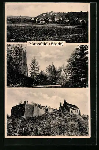 AK Mansfeld, Totalansicht mit Schlosstor und Schloss