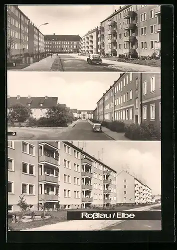 AK Rosslau /Elbe, Puschkinallee mit Betriebsberufsschule Josef Ressel