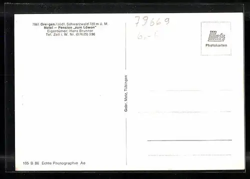 AK Gresgen i. südl. Schwarzwald, Hotel-Pension zum Löwen mit Grünanlage