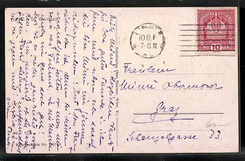 AK Linz, Pfarrplatz mit Kirche und Litfasssäule