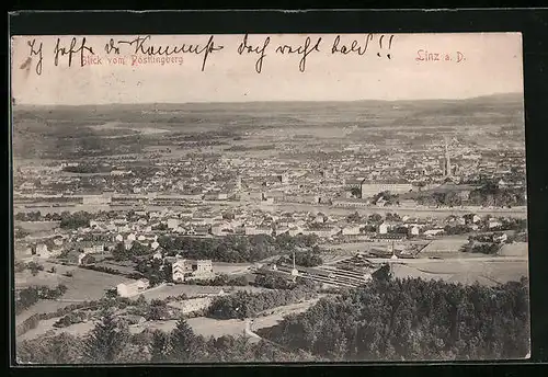 AK Linz a. D., Blick vom Pöstlingberg auf den Ort