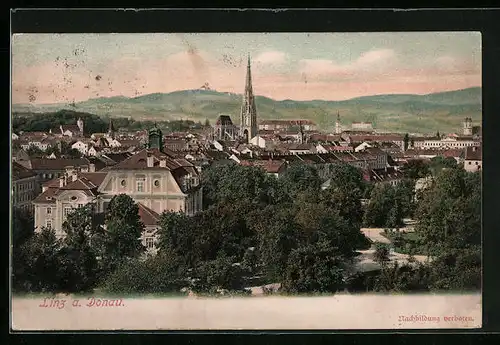 AK Linz a. Donau, Teilansicht mit Kirche