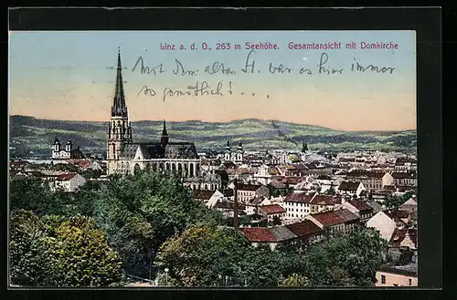 AK Linz a. d. D., Gesamtansicht mit Domkirche